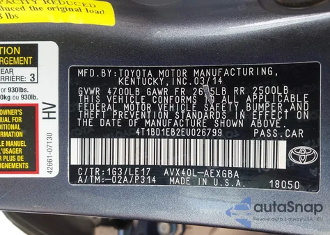 2014 Toyota Avalon Hybrid Xle Touring из США, поврежденный, VIN 4T1BD1EB2EU026799